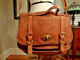 Fossil " Long Live Vintage " 100 Leather Deep Camel Messenger Briefcase Issue 54