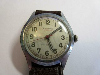 Vintage Helvetia 17 Jewel Ww2 Period Trench Style Swiss Watch - Fully