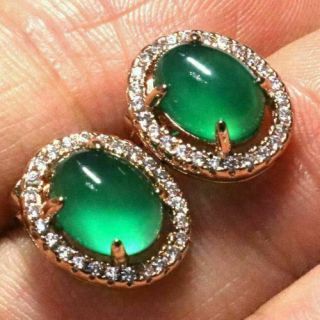 Antique Vintage Green Jade Diamond Earrings 14k Gold Plated Women Jewelry
