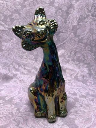 Vintage Signed Fenton Carnival Art Glass Iridescent Amethyst Alley Cat