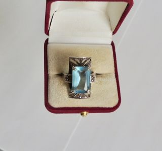 Vintage,  Aquamarine/marcasite - Sterling Silver 925 Ring.  (sz 9)