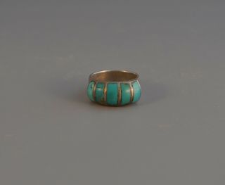 Vintage Navajo Indian Silver Ring - Raised Turquoise Channel Inlay - Size 10 1/2