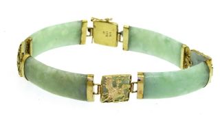 Heavy Vintage 14k Yellow Gold Thick 10 X 31mm Jade Link Dragon Bracelet