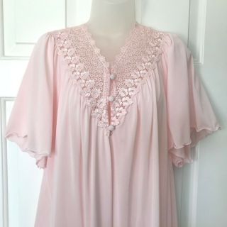 Vintage Shadowline Light Pink Nylon Peignoir 1x Long Robe Size Short Sleeve Usa