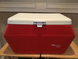 Vintage Rare Red Gott 60 Quart Cooler W/ Freeze Bottles & Tray Find Usa