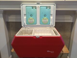 Vintage RARE RED Gott 60 Quart Cooler w/ Freeze Bottles & Tray FIND USA 2