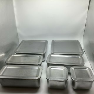 7 Vintage Revere Ware 1801 Stainless Refrigerator Metal Storage Containers Lids
