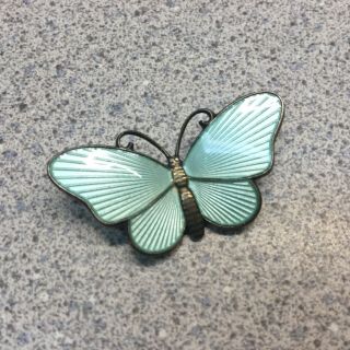 Sterling Silver Ivar Holth Norway Green Enamel Butterfly Brooch Pin