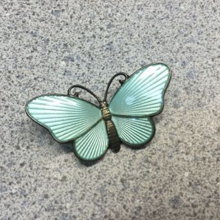 Sterling Silver Ivar Holth Norway Green Enamel Butterfly Brooch Pin 3