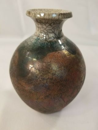 Bruce Odell Raku Ceramic Vase Iridescent Vintage Fine Art 1994