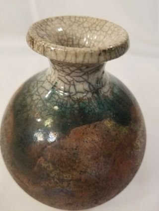 Bruce Odell Raku Ceramic Vase Iridescent Vintage Fine Art 1994 2