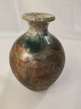 Bruce Odell Raku Ceramic Vase Iridescent Vintage Fine Art 1994 3