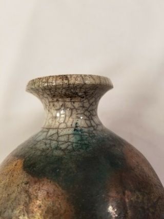 Bruce Odell Raku Ceramic Vase Iridescent Vintage Fine Art 1994 8