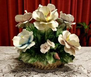 Vintage Capodimonte 9 Large Flower Basket Centerpiece Crown N Made in Italy 2