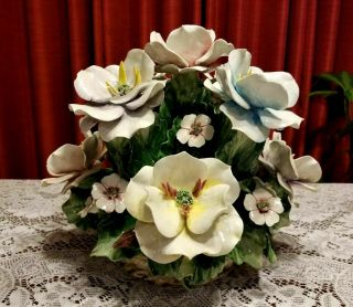 Vintage Capodimonte 9 Large Flower Basket Centerpiece Crown N Made in Italy 3