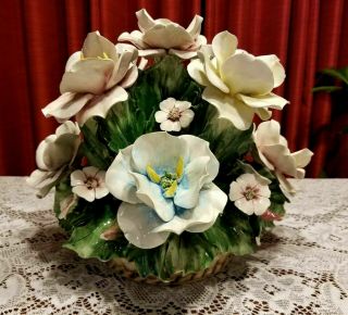 Vintage Capodimonte 9 Large Flower Basket Centerpiece Crown N Made in Italy 4