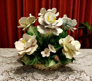 Vintage Capodimonte 9 Large Flower Basket Centerpiece Crown N Made in Italy 6