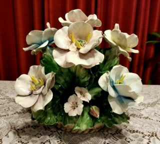 Vintage Capodimonte 9 Large Flower Basket Centerpiece Crown N Made in Italy 7