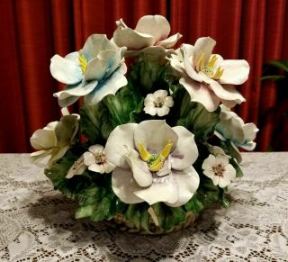 Vintage Capodimonte 9 Large Flower Basket Centerpiece Crown N Made in Italy 8