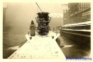 Rare: Christmas Winter View Of Kriegsmarine U - Boat Submarine In Port (1)
