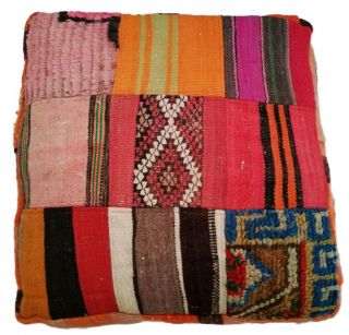 Vintage Handmade Moroccan Berber Rug Pouf Ottoman Beni Ourain 24 " Sq.  X 9 " H