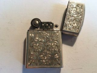 Vintage Sterling Silver Cigarette Lighter Hand Tooled Unengraved 7
