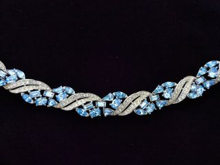 Vtg Trifari Light Blue Sapphire Clear Rhinestone Jeweled Symphony Bracelet