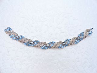 Vtg Trifari Light Blue Sapphire Clear Rhinestone Jeweled Symphony Bracelet 3