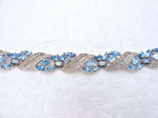 Vtg Trifari Light Blue Sapphire Clear Rhinestone Jeweled Symphony Bracelet 5