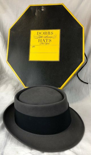 Dobbs Wallachs 7 1/4 Moonglo Fedora Hat Box Keeper Ring Gray Receipt Wallachs
