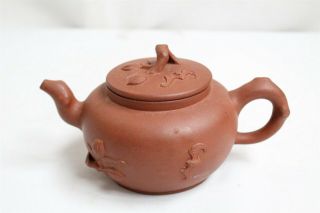 Vintage Chinese Yixing Persimmons Bats Pottery Teapot Signed