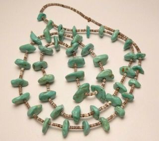 Vintage Santo Domingo Navajo Nugget Turquoise Bead Heishi Necklace 31 "