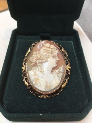 Antique Vintage 10k Rose/yellow Gold Cameo Brooch Pin