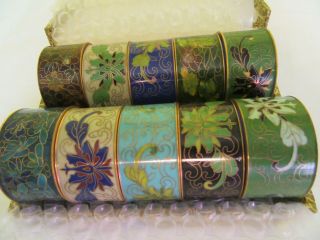 Vintage Chinese Cloisonne Floral Napkin Rings Set Of 10 Hand Made W Box