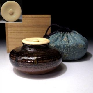 Ad9: Vintage Japanese Pottery Tea Caddy With High - Class Lid,  Seto Ware