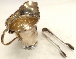 Antique James Deakin& Son Sterling Silver Tongs,  Adie Brothers Silver Jug - S86