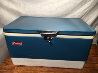 Vintage Coleman Blue Metal Low Boy 44 Qt Cooler 22’’ L 13’’ W 12’’ H Appx.  Usa