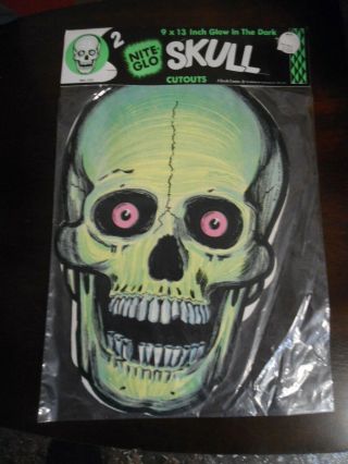 Vintage Rare Beistle Halloween Cutout Decorations Nite Glo Skull
