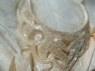 Vintage 1940s Beaded Ivory Liquid Satin Bridal Wedding Gown W/ORIG CROWN & VEIL 3