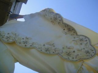 Vintage 1940s Beaded Ivory Liquid Satin Bridal Wedding Gown W/ORIG CROWN & VEIL 5