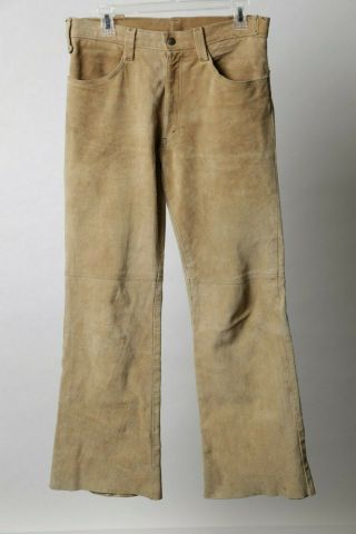Mens Vintage Rare Levis Big E 60s Tan Suede Leather Pants 33 " X 30 " Xr 10164