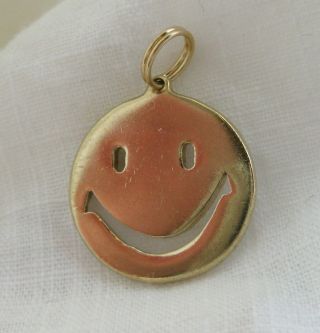 Vintage Heavy Smiley Face Pendant Charm 14k Yellow Gold