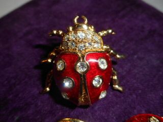 CHRISTIAN DIOR Ladybug Beatle Tack Brooch Earrings SET Haute Couture RED Enamel 4