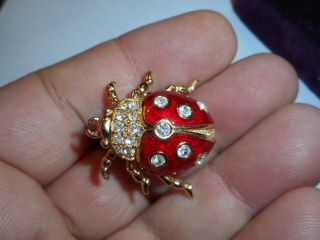 CHRISTIAN DIOR Ladybug Beatle Tack Brooch Earrings SET Haute Couture RED Enamel 5