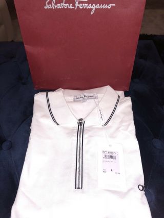 vintage salvatore Ferragamo White zipper polo shirt large made in italy 3