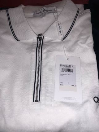 vintage salvatore Ferragamo White zipper polo shirt large made in italy 4