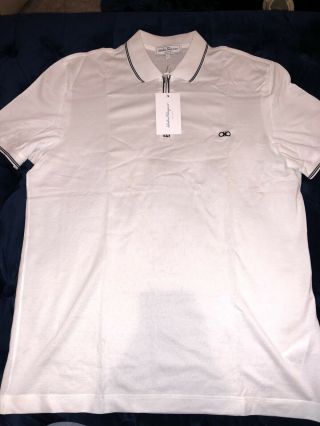 vintage salvatore Ferragamo White zipper polo shirt large made in italy 5