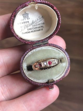 Stunning Antique 9ct Gold Garnet And Pearl Ring