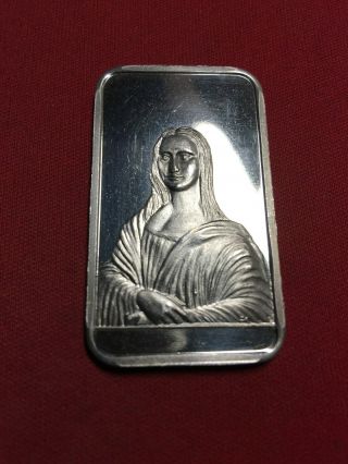 Vintage 1oz, .  999 Fine Silver Art Bar,  The Mona Lisa,  31.  48 Grams Bullion F1
