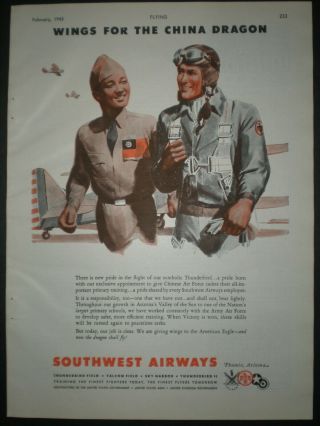 1943 Wwii Wings For The China Dragon Vintage Southwest Airways Trade Print Ad